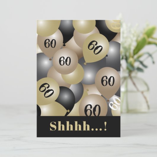 Black Gold 60th Birthday Ballonuitnodiging Kaart (Staand voorkant)