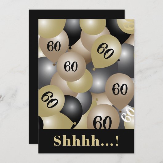Black Gold 60th Birthday Ballonuitnodiging Kaart (Voorkant / Achterkant)