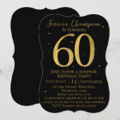 Black & Gold 60th Birthday Invitation Kaart (Voorkant / Achterkant)