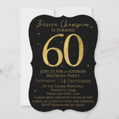 Black & Gold 60th Birthday Invitation Kaart (Voorkant)