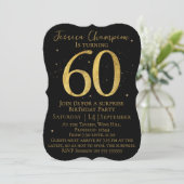 Black & Gold 60th Birthday Invitation Kaart (Staand voorkant)