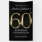 Black Gold 60th Birthday Party Elegant Welkom Spandoek (Verticaal)