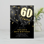 Black Gold 60th Birthday Party Folie Uitnodiging (Staand Voorkant)