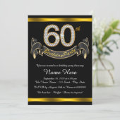 Black Gold 60th Birthday Party Kaart (Staand voorkant)