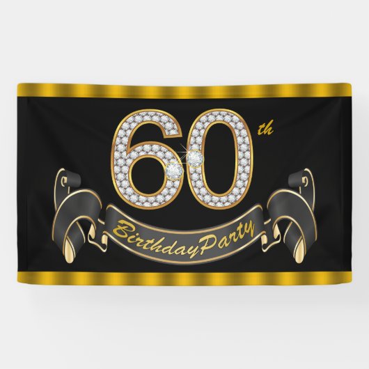 Black Gold 60th Birthday Party Spandoek (Horizontaal)