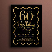 Black Gold 60th Birthday Wavy Border Kaart