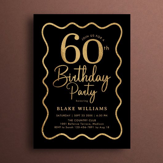 Black Gold 60th Birthday Wavy Border Kaart