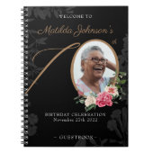 Black Gold 70th Birthday Floral Foto Guestbook Notitieboek (Voorkant)