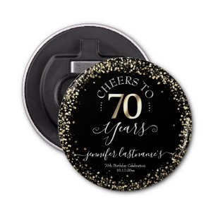 Black & Gold 70th Birthday Script Bottle Open Button Flesopener