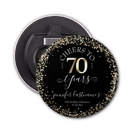 Black & Gold 70th Birthday Script Bottle Open Button Flesopener (Voorkant)