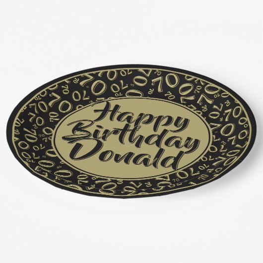 Black/Gold 70th Random Number Pattern Papieren Bordje (Gekanteld)