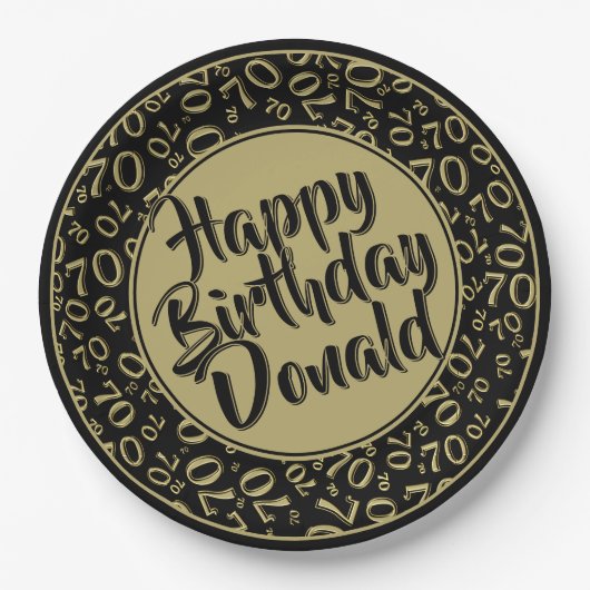 Black/Gold 70th Random Number Pattern Papieren Bordje (Voorkant)