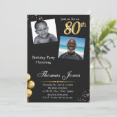 Black Gold 80e foto verjaardagsuitnodiging Kaart (Staand voorkant)