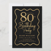 Black Gold 80th Birthday Wavy Border Kaart (Voorkant)