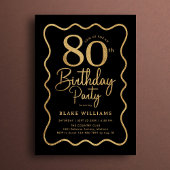 Black Gold 80th Birthday Wavy Border Kaart