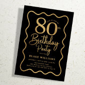Black Gold 80th Birthday Wavy Border Kaart