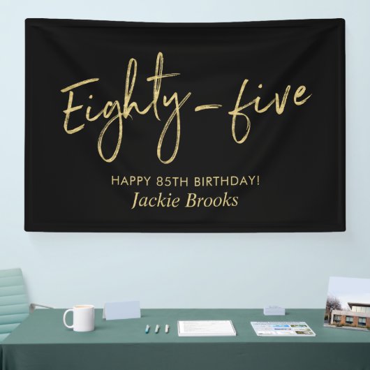 Black & Gold 85e verjaardagsfeest welkomstbanner Spandoek (Beurs)