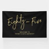 Black & Gold 85e verjaardagsfeest welkomstbanner Spandoek (Horizontaal)