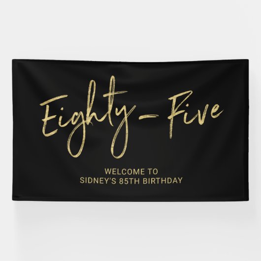Black & Gold 85e verjaardagsfeest welkomstbanner Spandoek (Horizontaal)