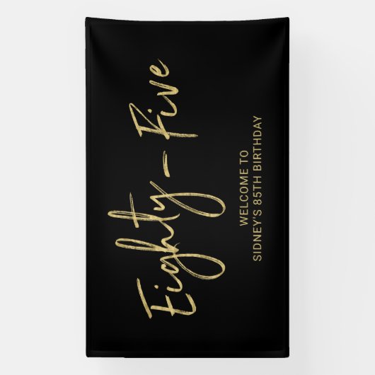 Black & Gold 85e verjaardagsfeest welkomstbanner Spandoek (Verticaal)