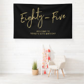 Black & Gold 85e verjaardagsfeest welkomstbanner Spandoek (Insitu)