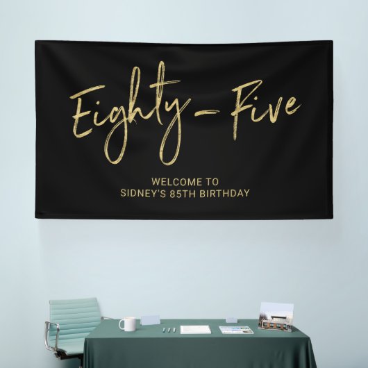Black & Gold 85e verjaardagsfeest welkomstbanner Spandoek (Beurs)