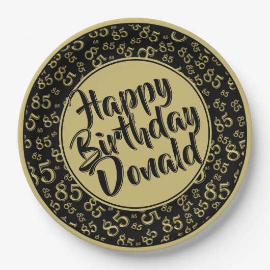 Black/Gold 85th Random Number Pattern Papieren Bordje (Voorkant)