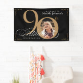 Black Gold 90th Birthday Elegant Calligraphy Photo Spandoek (Insitu)