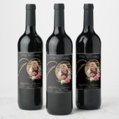 Black Gold 90th Birthday Floral Classy Custom Wijn Etiket (Flessen)