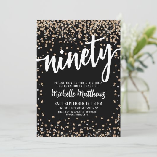 Black Gold 90th Birthday Kaart (Staand voorkant)
