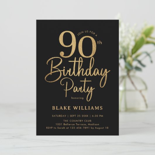 Black Gold 90th Birthday Kaart (Staand voorkant)