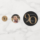 Black Gold 90th Birthday Party Calligraphy Elegant Confetti (Voorkanten)