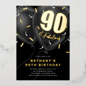 Black Gold 90th Birthday Party Folie Uitnodiging (Voorkant)