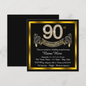 Black Gold 90th Birthday Party Kaart (Voorkant / Achterkant)