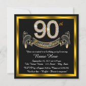 Black Gold 90th Birthday Party Kaart (Voorkant)