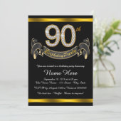 Black Gold 90th Birthday Party Kaart (Staand voorkant)