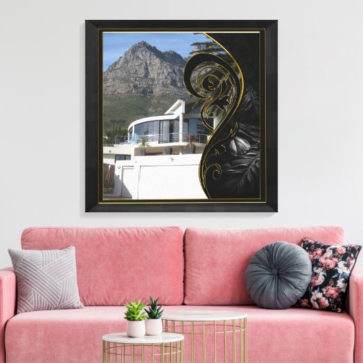 Black Gold Abstract Filigree Canvas Afdruk (Insitu (Woonkamer))