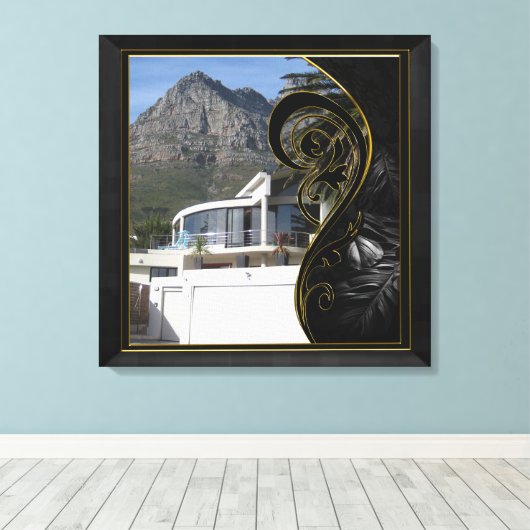 Black Gold Abstract Filigree Canvas Afdruk (Insitu (Houten vloer))