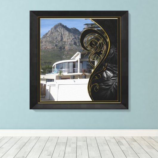 Black Gold Abstract Filigree Canvas Afdruk (Insitu (Houten vloer))