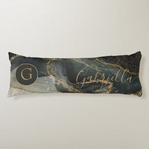 Black Gold Abstract marmer monogram Lichaamskussen