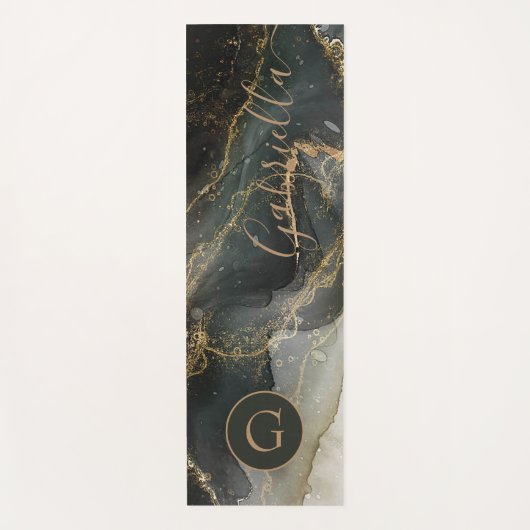 Black Gold Abstract marmer monogram Yogamat (Voorkant)