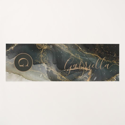Black Gold Abstract marmer monogram Yogamat (Voorkant (horizontaal))