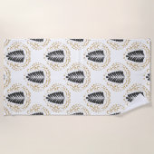 Black & Gold Abstract Paisley Leafs Pattern Strandlaken (Voorkant)