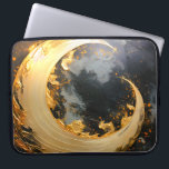 Black Gold Abstract Swirl Modern Moon Laptop Sleeve<br><div class="desc">Energy,  and elegance metallic moon with flowing golden swirl against a deep black background.</div>