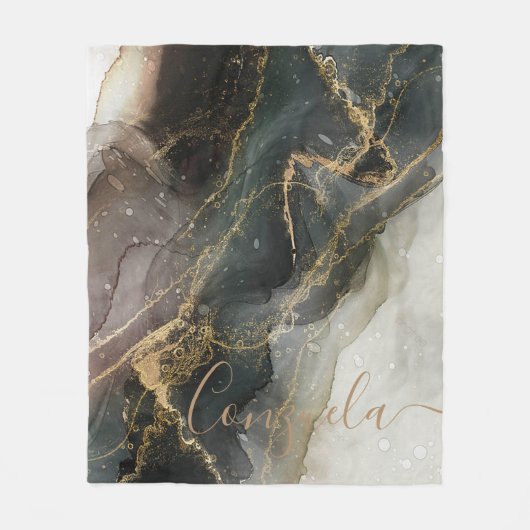 Black Gold Abstracte marmer Fleece Deken (Voorkant)