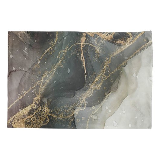 Black Gold Abstracte marmer Kussensloop (Achterkant)