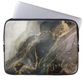 Black Gold Abstracte marmer Laptop Sleeve