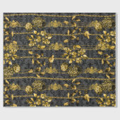 Black Gold Acanthus Leaf Chains Floral Gold Black Cadeaupapier (Vlak)
