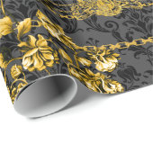 Black Gold Acanthus Leaf Chains Floral Gold Black Cadeaupapier (Rol Hoek)