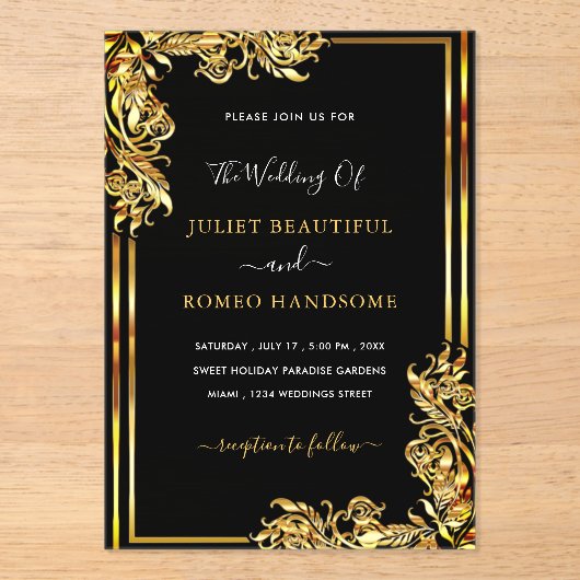 Black Gold Acrylic Wedding Invitation Example Acryl Uitnodigingen (Voorkant)